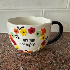 Auntie Coffee Cappuccino Mug 16 oz Floral Hand Painted Scalloped.